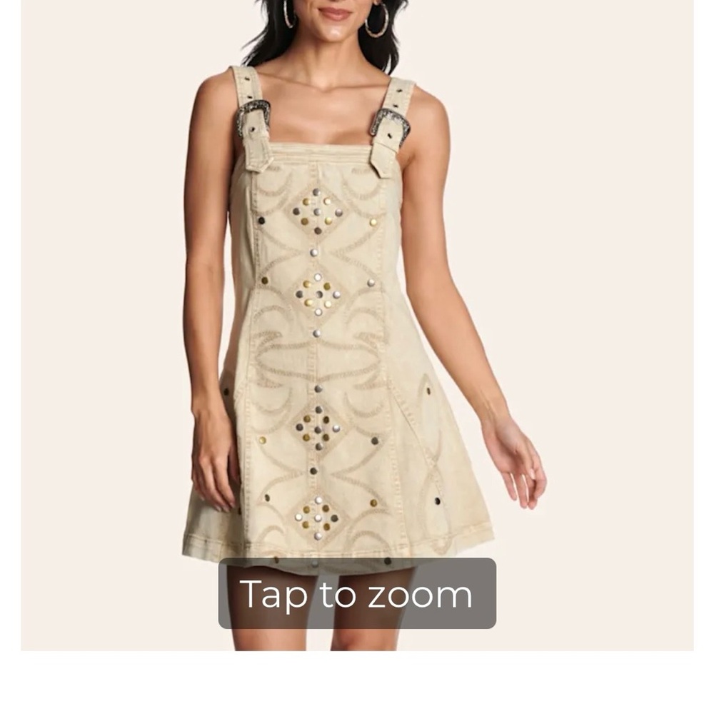 Chic Beige Embellished Mini Dress